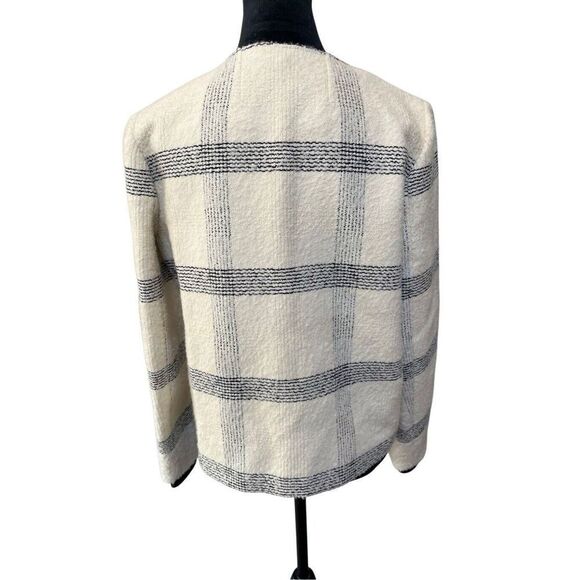 Tory Burch Wool Blend Ivory Black Plaid Blazer Zip Button Closure Women’s 10 M - Picture 6 of 14